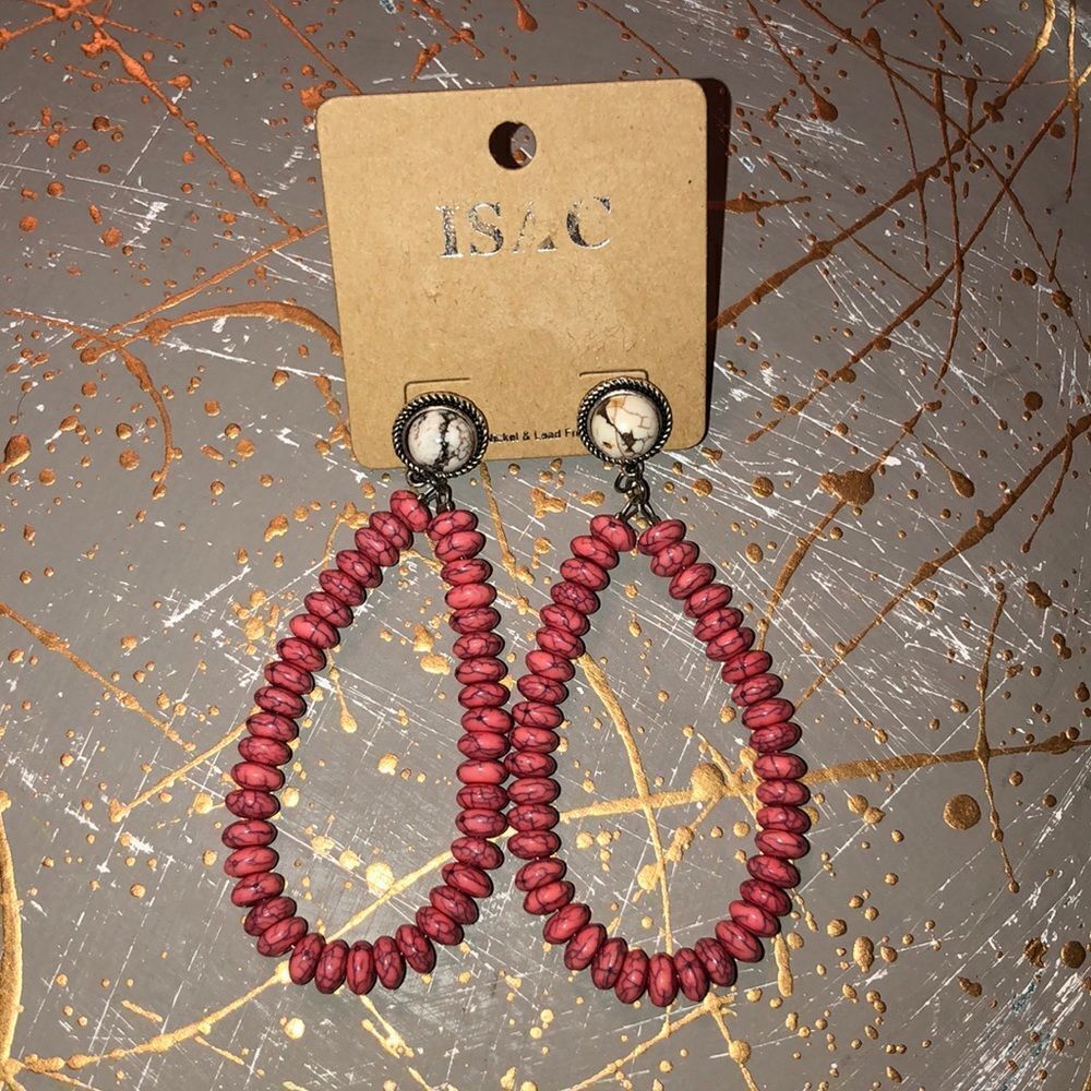 NWOT Fashion Beaded Marble Pink White Gray Nickel & Lead Earrings